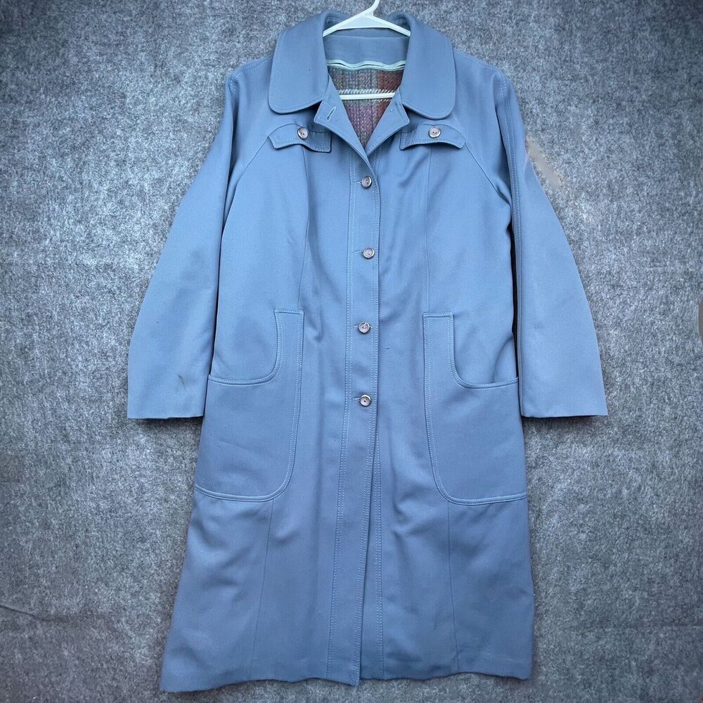 Vintage I Magnin Coat Large‎ Pastel Blue Trench Flannel Lined Forecaster Boston